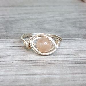 Strawberry Quartz Crystal Wire Wrapped Ring, Silver Size 7 Boho Dainty Gemstone
